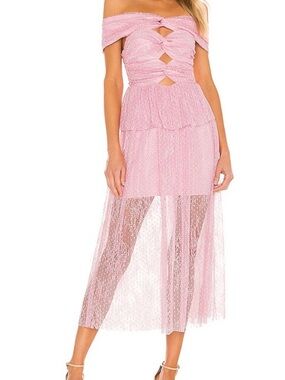 Alice McCall Pink Lace Midi Dress with Sheer Overlay